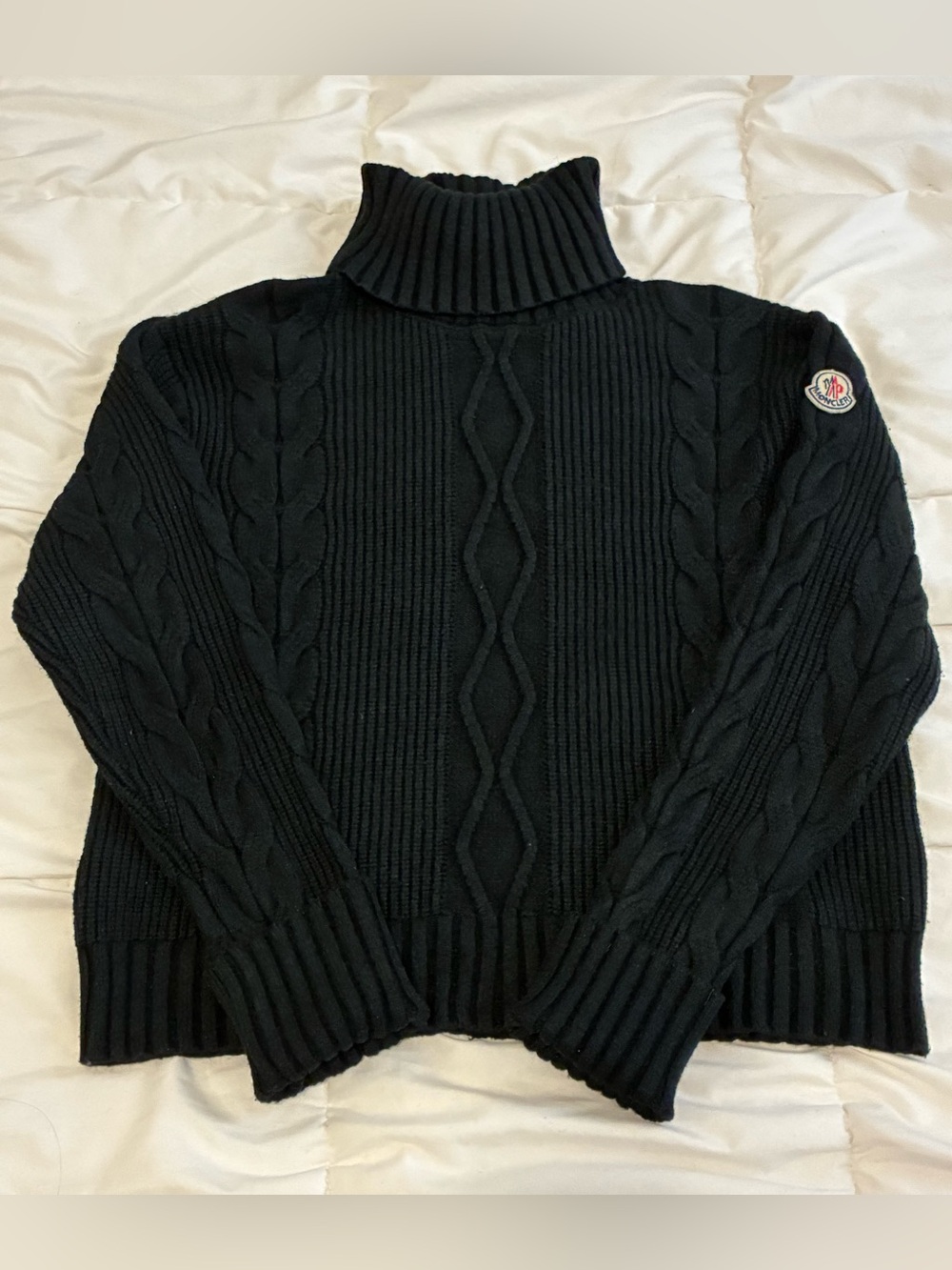 Moncler Women's Cable Turtleneck Sweater in Navy Size S/M